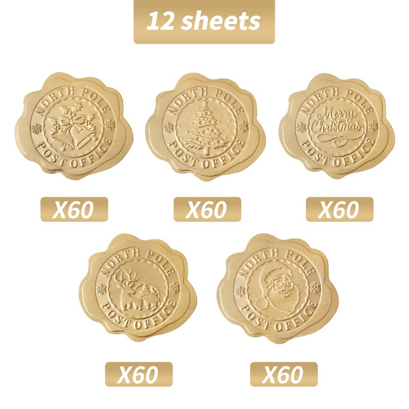 DreamBuilt 300pcs Gold Christmas Embossed Wax Seal Looking Envelope Seals for Gifts Packages/Party Favors  Self-Adhesive - Image 2